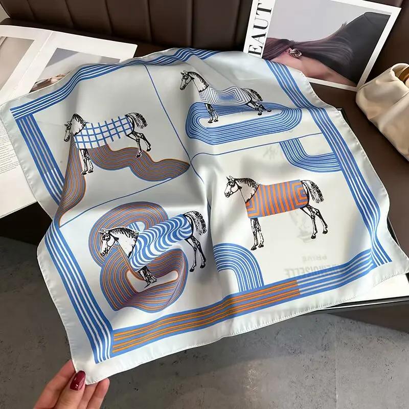 

Luxury Silk Shawl Square Scarf Women Horse Satin Hijab Fashion Wraps Neckerchief Female Hair Bands Ribbon Headband Bandana 70CM 70X70CM