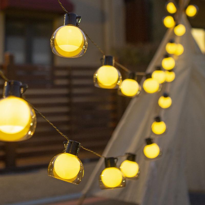 Waterproof Solar Camping String Lights with Large Round Balls 2.5m 10 Lights - Battery