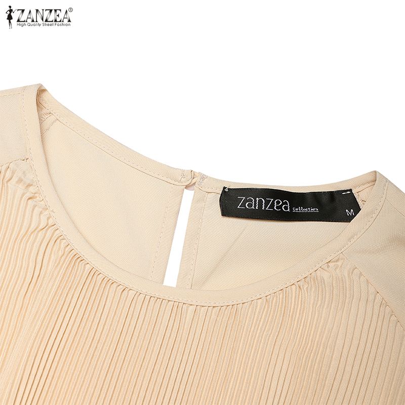 ZANZEA Abito casual da donna con scollo rotondo e maniche lunghe, ampio e plissettato