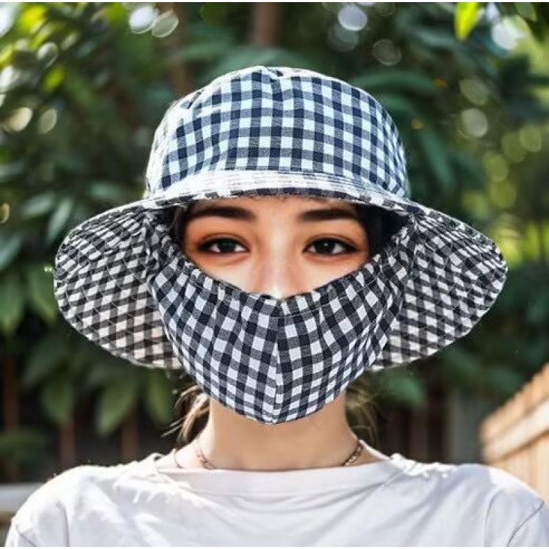 High-End Floral Sun Hat with Dustproof Mask and Breathable Face Covering