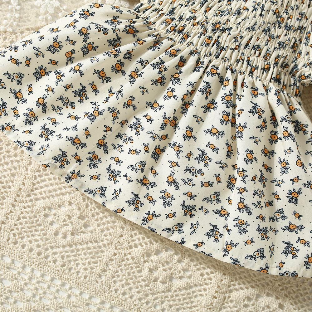 Sommer Neues Koreanisches Mädchen-Set mit floralen Schulterträgern und Bluse mit Puffärmeln und Shorts Zweiteiliges Set