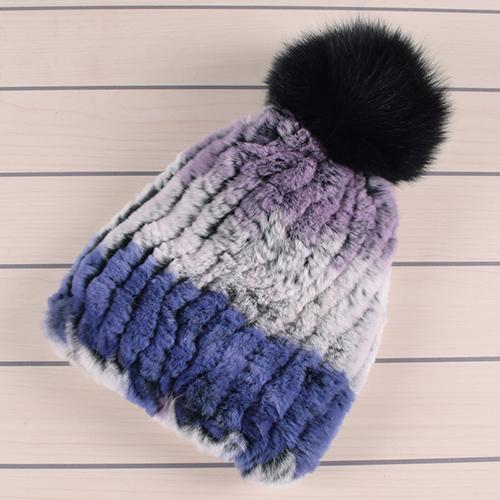 Winter Fur Hats for Ladys Women's Rex Rabbit Fur Caps Beanies Solid Elastic Winter Fashion Accessories Fox Fur Pompom Hat