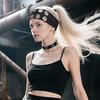 Dámská čelenka do vlasů Punkový styl Rocková Strečová čelenka s dutými očky Estetický design Vlasové doplňky
