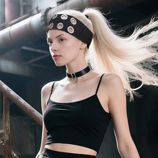 Fascia per Capelli da Donna Colore Puro Decorazioni con Fori Metallici Larga Fascia per Capelli Fascia per la Testa Casual da Palestra Accessorio per Capelli Elastico