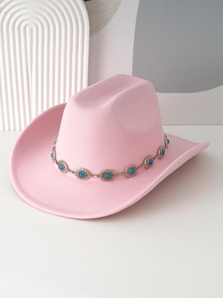 Trendy Unisex Turquoise Fedora with Bohemian Wide Brim for Parties