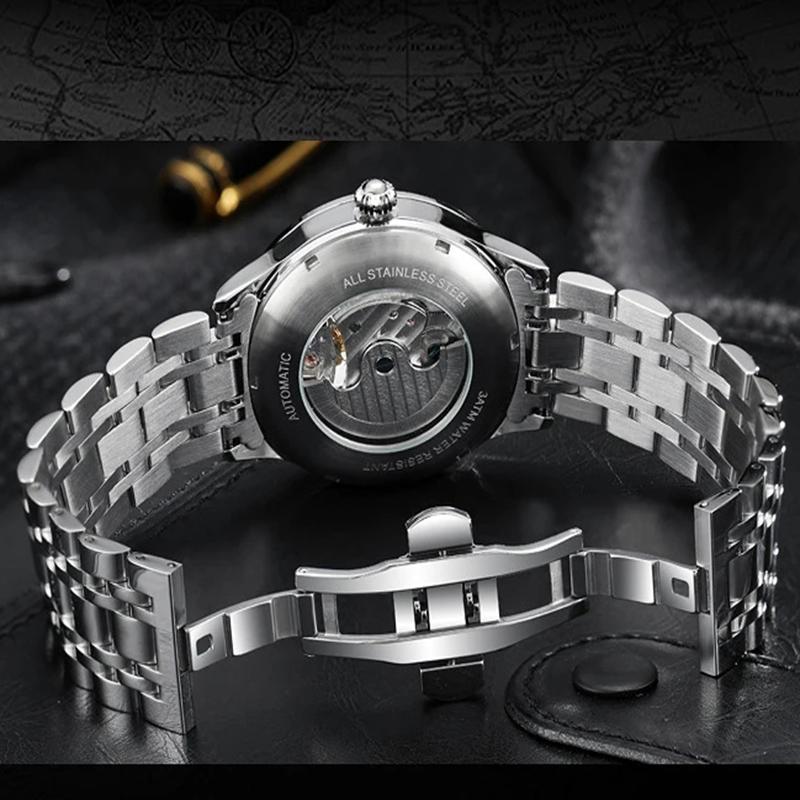 Men's Mechanical Automatic Business Wristwatch Tourbillon Hollow Fashion New Sport Waterproof Luminous Moon Phase Clock