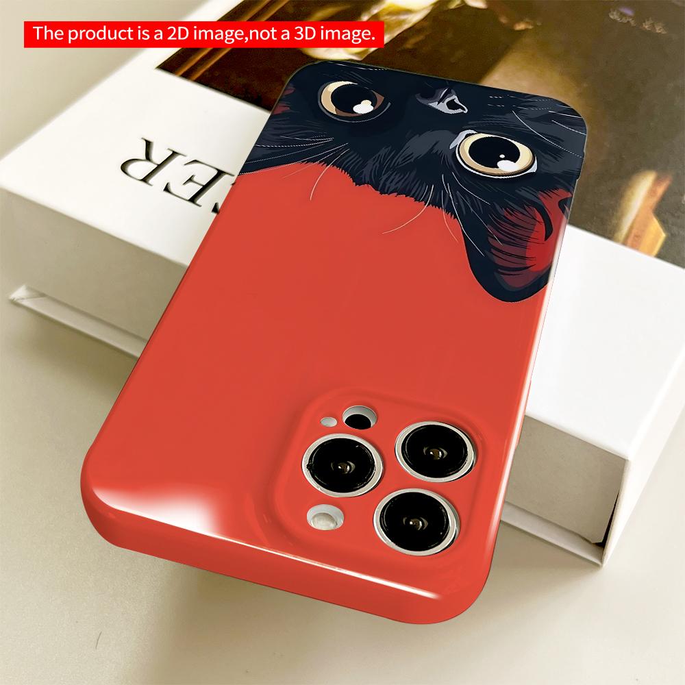 2DFlat Black Cat Eyes on Red Background Phone Case All inclusive film hard phone case, compatible with iPhone 18 Pro Max 17 16 15 14 13 12 11