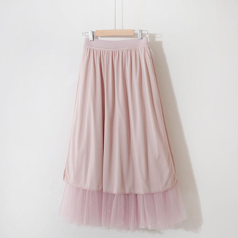 Wiosenna słodka retro wróżka jednokolorowa, z wysokim stanem, przybijana, pompowana spódnica z koralikami, tren średniej długości, pół spódnicy