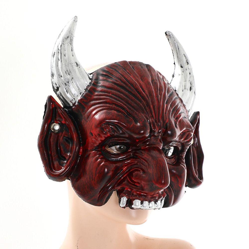 PU Leather Halloween Mask Demon Cosplay Masquerade Simulation Headgear Goat Horn Mask  Unisex