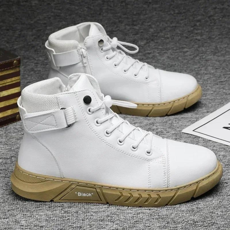 

Fashion Men Leather Shoes High Top Boots Fashion Motorcycle Ankle Boots Men Winter Boots Man Shoes Lace-Up Botas Hombre Spring Hot Sale 44