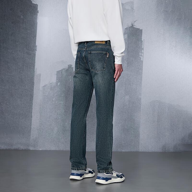 HLA Men's Three-Body English LOGO Series Straight-Leg Jeans