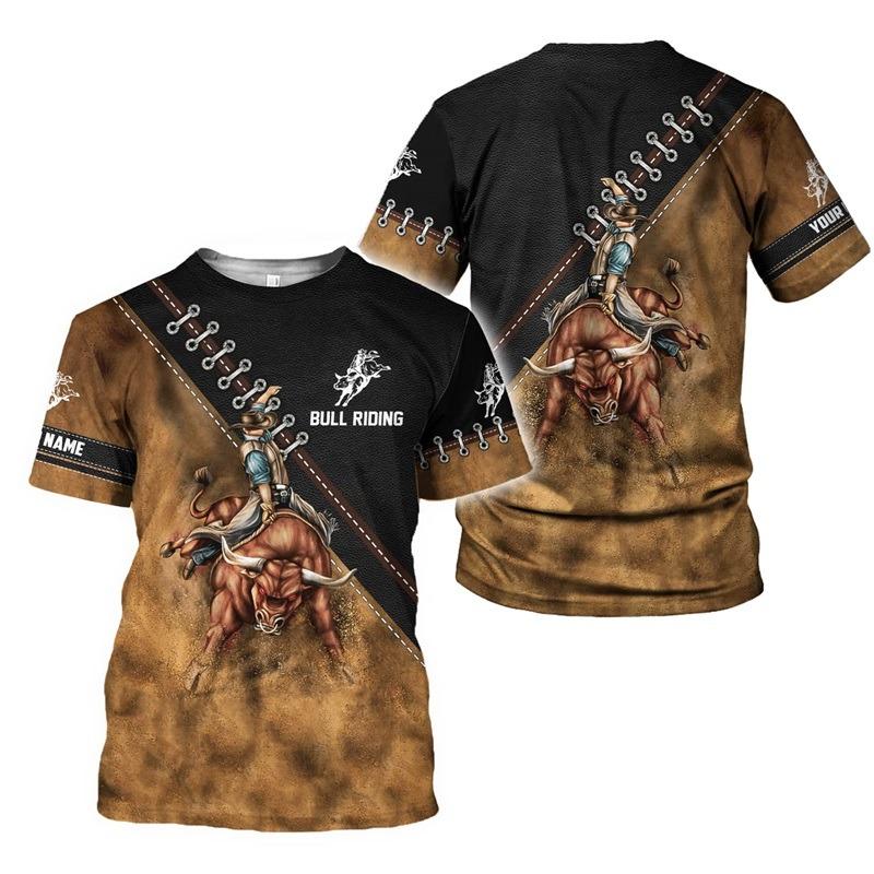 Bull Rider Graphic T Shirt for Men Top Tee Shirts Harajuku Fashion 3D Cowboy Riding Printed T-shirt Womens Clothing Short Sleeve