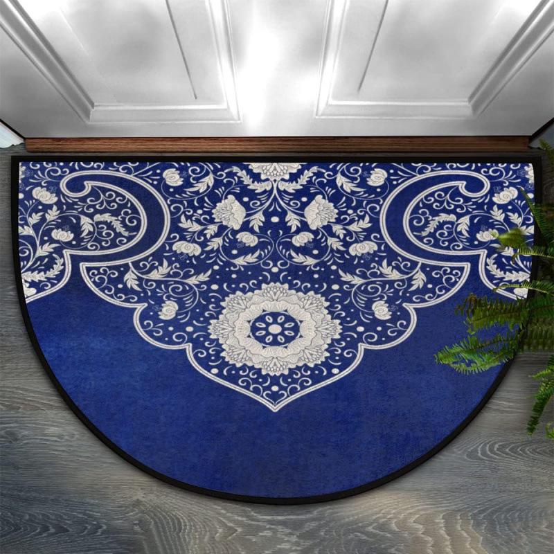 Bohemian Floral Retro Style Semi-Circular Entrance Mat