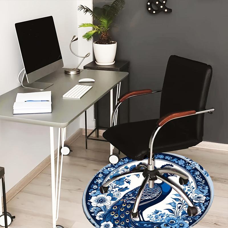 

1pc Office Carpet Chair Mats Blue and White Peacock Floral Design Perfect for Decorating Office Chairs, Living Rooms, Or Bedrooms.YDT147 80cm by 80cm