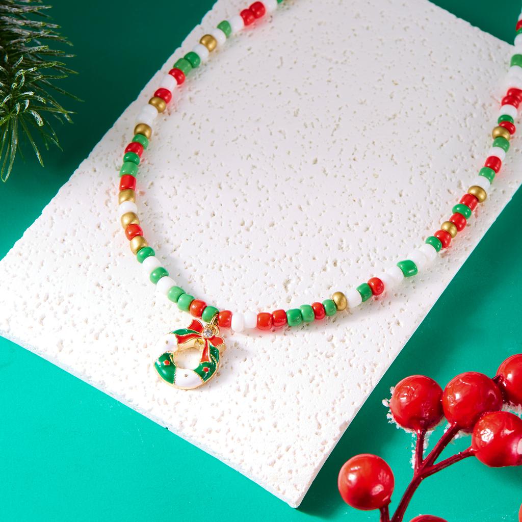 Merry Christmas Rice Beads Necklace For Women Girls Christmas Tree Snowman Santa Claus Crutch Clavicle Choker Xmas Jewelry Gifts