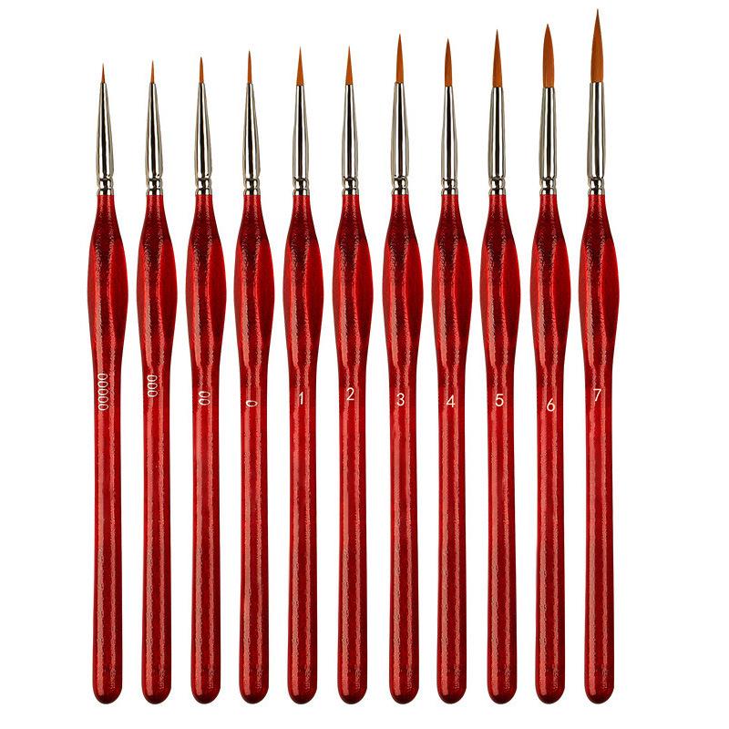 Wolf Hair Fine Line Brush - Black Triangular Birch Handle for Nail Art and Watercolor Detailing