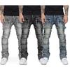 FlowStreet New Men Ripped Stacked Jeans Distressed Slim Fit Skinny Straight Leg Jeans Fashion Hip Hop Denim Pants Casual Streetwear