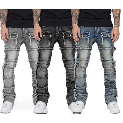 DRIPX Nowe Męskie Dziurawe Warstwowe Dżinsy Zniszczone Slim Fit Skinny Proste Nogawki Moda Hip Hop Bawełniane Spodnie Codzienne Streetwear