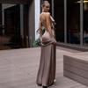 European and American Women's Clothing Spring and Summer Backless Neck Collar Sleeveless Long Dress Waist Hip-wrapped Streamer Dress