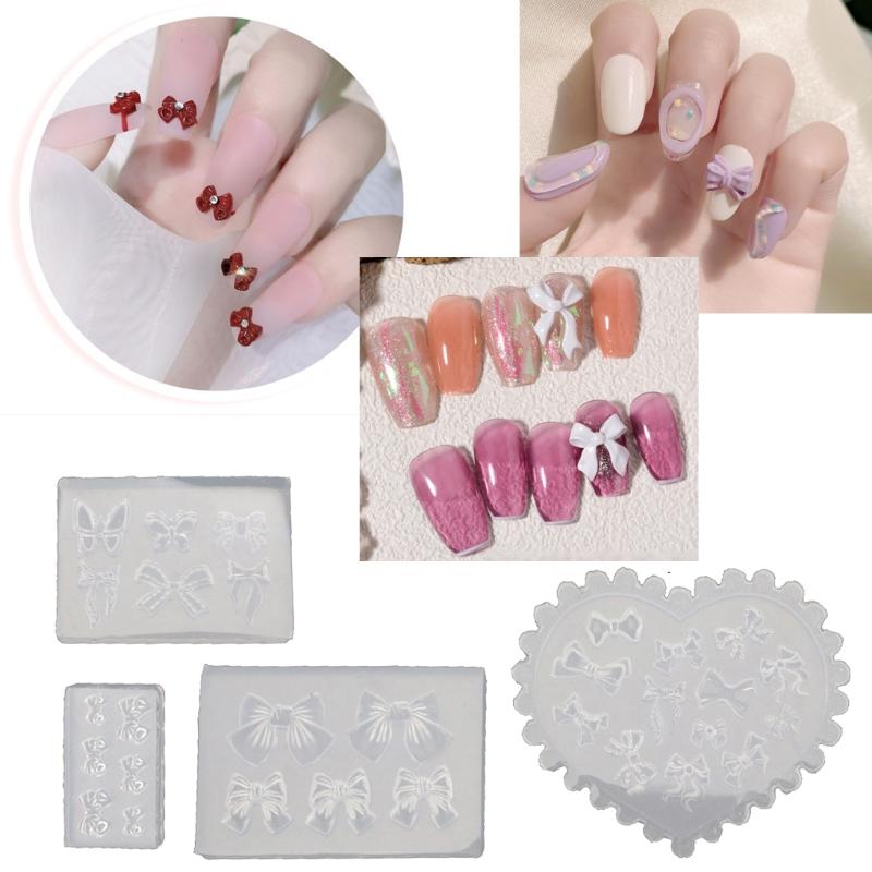 Sculpture Stamping Plate Nails Art Stencils Crystal Epoxy Resin Mold Silicone Nail Carving Mold 3D Mini Bowknot Mould