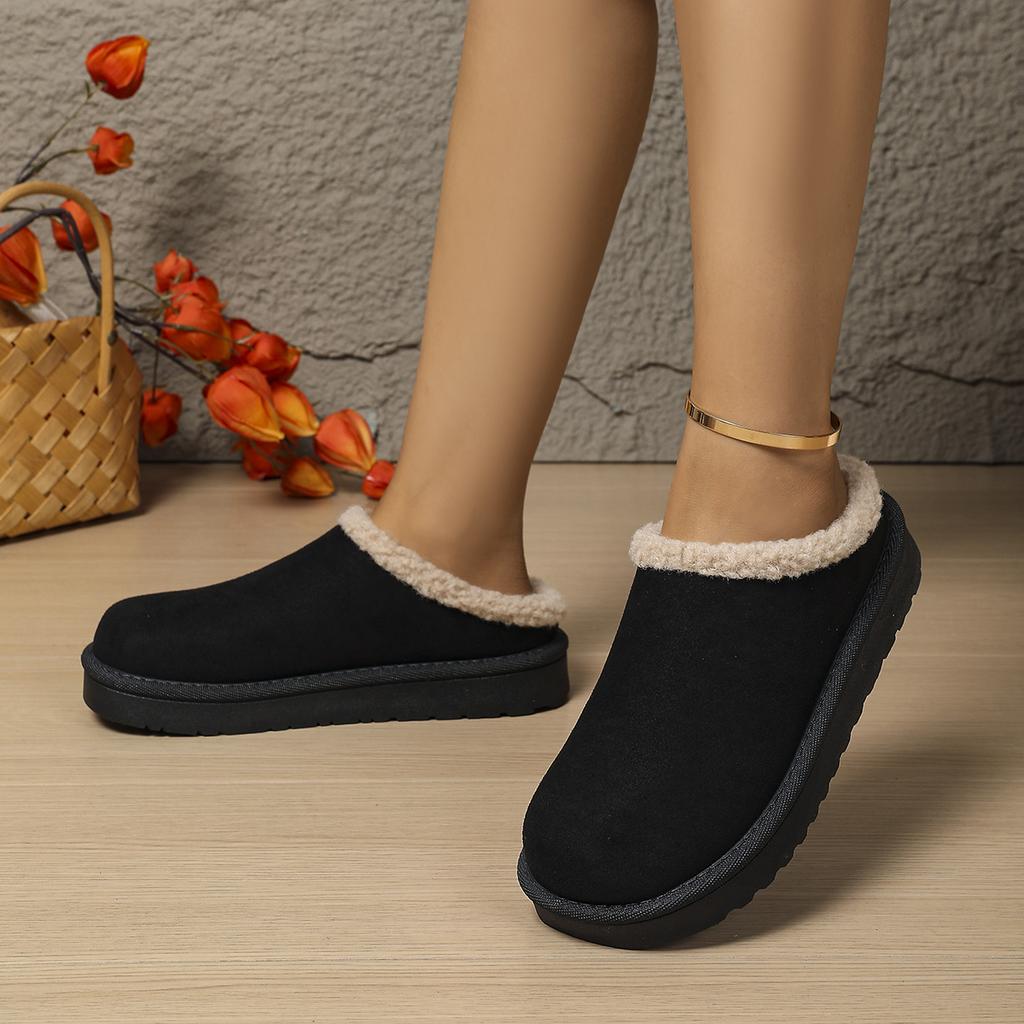 Fashion Women's Winter Thickened Lined Warm Snow Boots Indoor Comfortable Cotton Slippers Round Toe Flat Shoes for Women