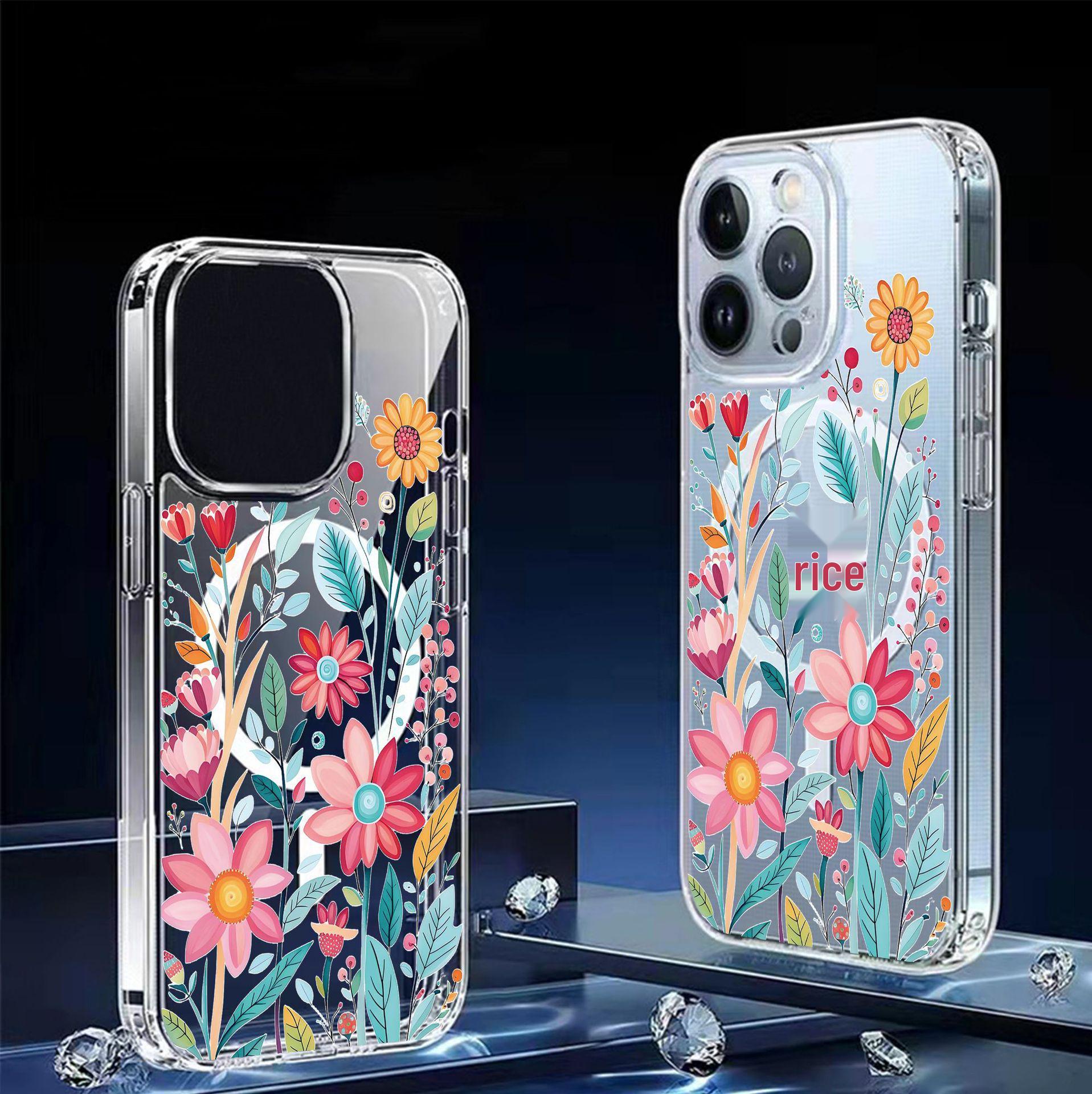 Sea of Flowers Magnetic iPhone 15/16/17 ProMax Transparent Full-Coverage Case iPhone 16 Plus чистый