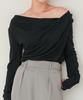 Titibait Long Sleeve AFXN2168 Medium Black Off-the-Shoulder T-Shirt Women's