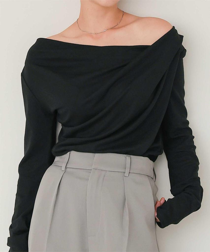 Titibait Long Sleeve AFXN2168 Medium Black Off-the-Shoulder T-Shirt Women's