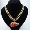 European and American Hip-hop Style Detroit Red Wings Drip Alloy Pendant Necklace