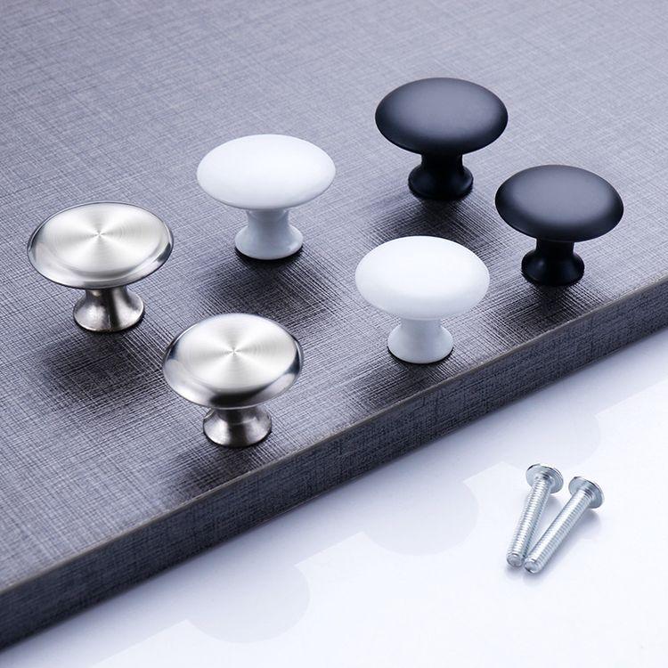 Modern Minimalist European Style White and Black Single-hole Handle Clothes Cabinet Round Stainless Steel Drawer Handle