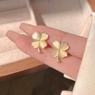 925 Silver Cat's Eye Four-Leaf Clover Earrings - Summer Trendy High-End Jewelry for Women