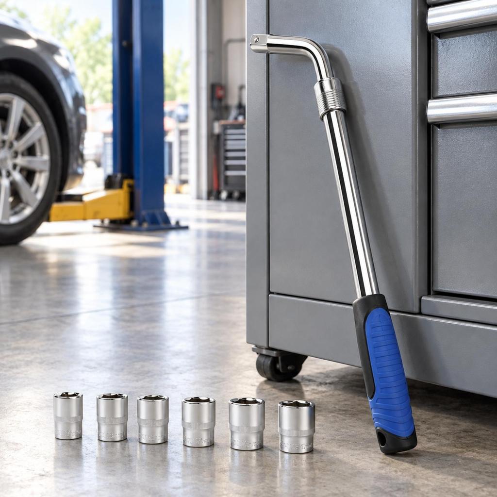 LShaped Lug Nut Wrench Telescopic Tire Adjustable Length Tool for Drivers, Automotive