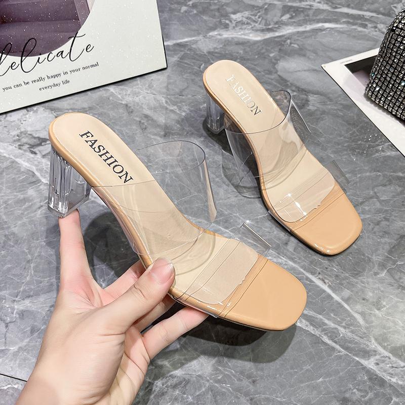 Fashion Summer Women Pumps Sandals PVC Jelly Slippers Open Toe High Heels Women Transparent Perspex Slippers Shoes Heel Clear Sandals