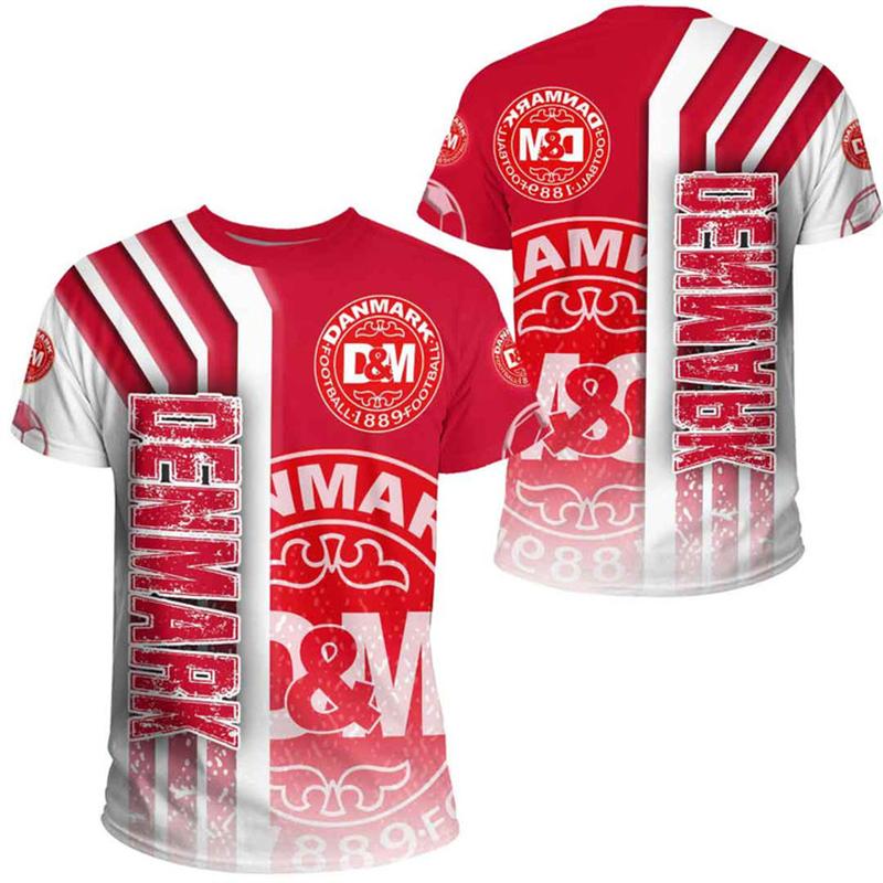 T-shirt con Stemma Bandiera Danimarca Stampa 3D per Uomo Design Cool T-shirt Abbigliamento Donna Moda Harajuku Streetwear Magliette Uomo Top 4XL