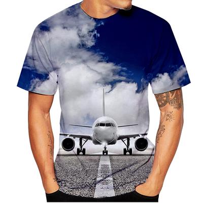 Męski T-shirt Casual z Krótkim Rękawem z Nadrukiem Samolotu Męski T-shirt