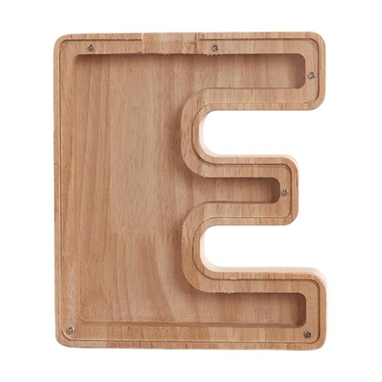 Wooden Piggy Bank with Clear Window, A-Z Letter Coin Cash Container for Kids Adults, Unbreakable Money Saving Box Decoration