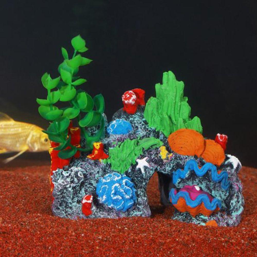 Colorful Aquarium Coral Reef Ornaments Fish Hideaway Creative Simulated Resin Rockery Natural Mountain Cave