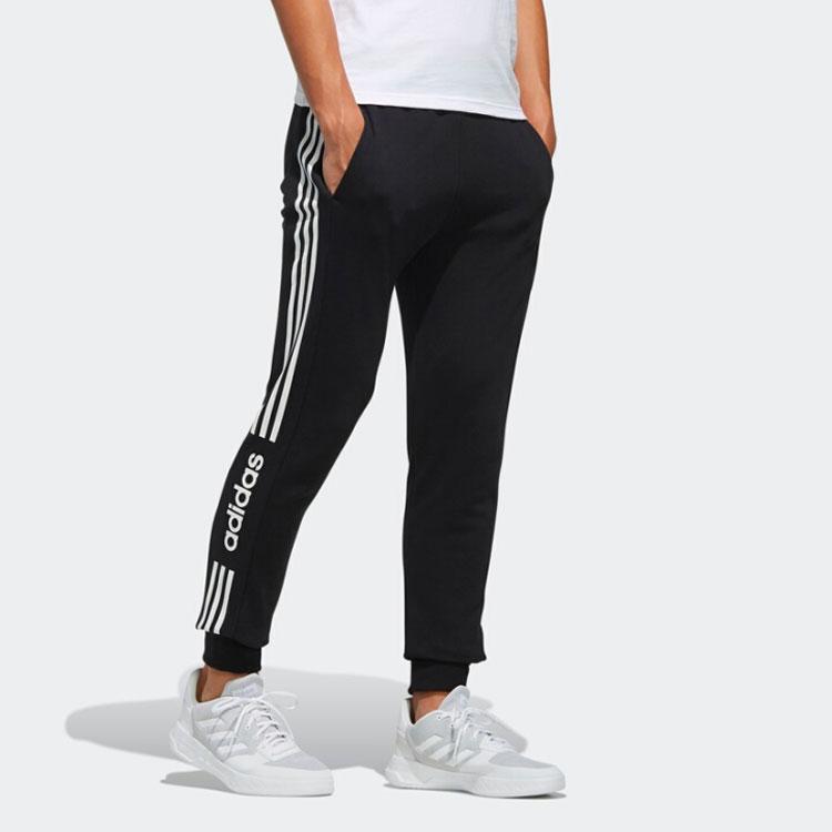 Adidas Neo Slim Fit Casual Knit Joggers with Side Logo Print Men Bottoms Black EI4734
