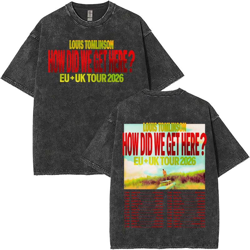 Singer Louis Tomlinson Hip Hop Album Vintage Washed Tee Shirts Mens Oversized Harajuku Casual Teenagers Tshirts Streetwear