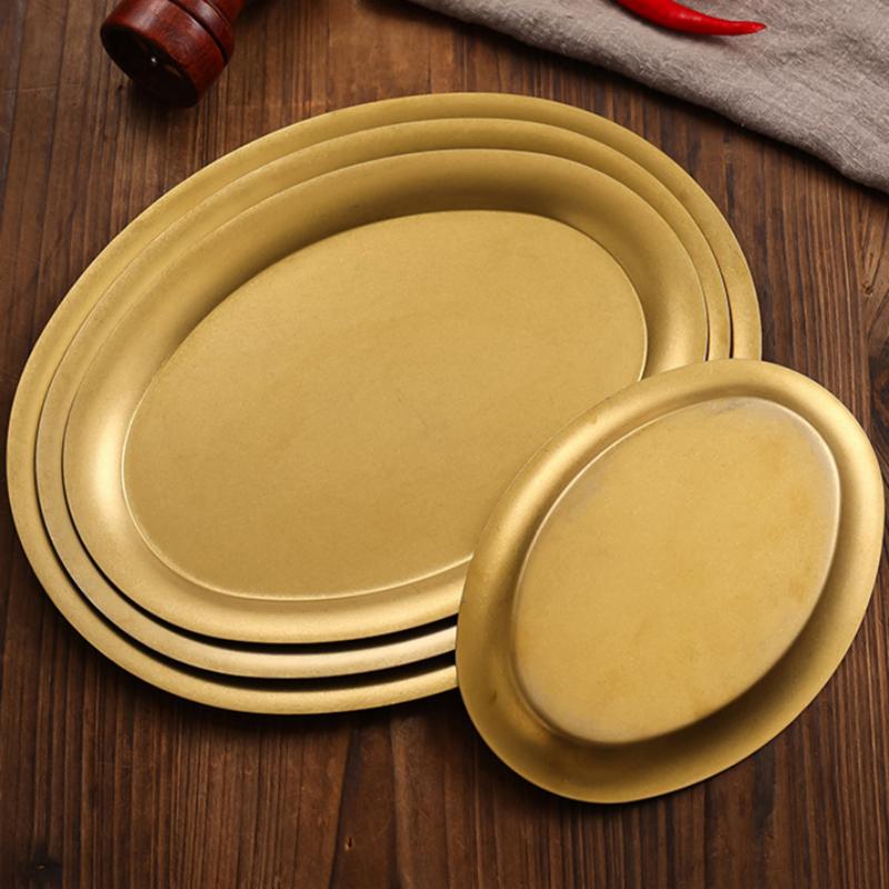 Stainless Steel Oval Vegetable Dish Food Grade Undivided Serving Plate for Curry Salad Home Use