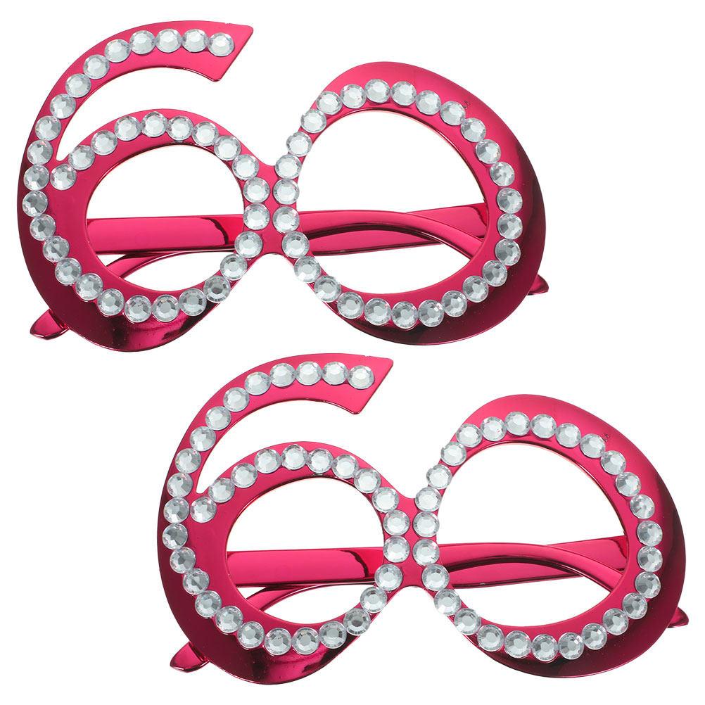 2Pcs Birthday Number Glasses Rhinestone Eyewear Party Supplies Photo Booth Props Celebration Accessories for Adults 60Th