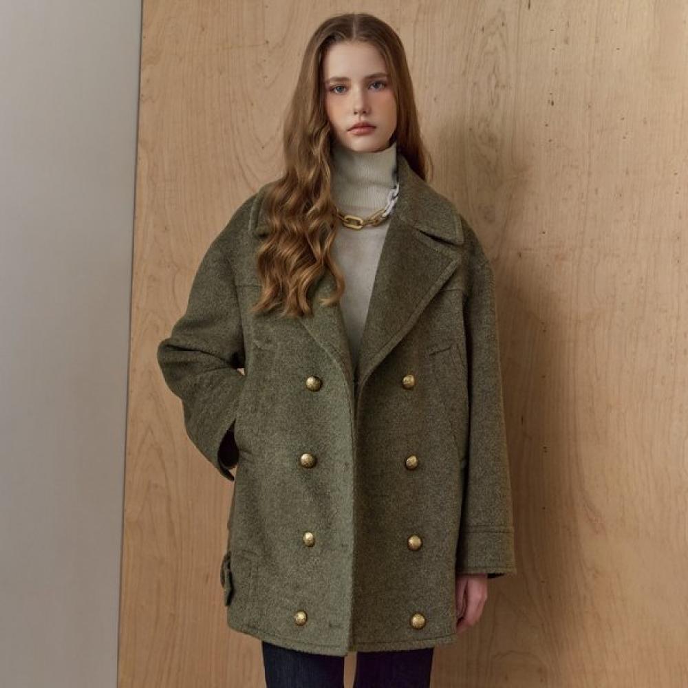 

Maxza Двубортное полупальто с широким воротником, украшенное Бидзё, Хаки Grey/FREE