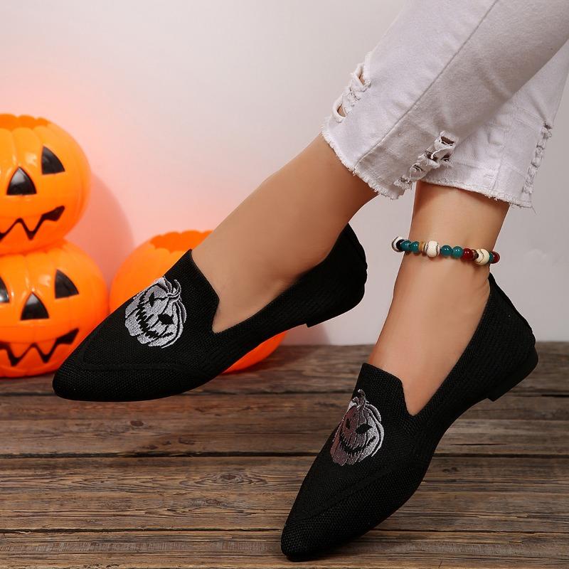 Breathable Shoes Women's 2025 Autumn New Flat Large Yard Pointed Toe Embroidery Color-blocking Lazy Shoes