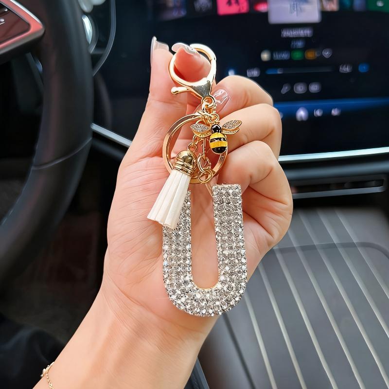 Mode 26 Bokstäver A-Ö Nyckelring Lyxig Elegant Strass Legering Nyckelring Väska Bil Hänge Smycken Tillbehör