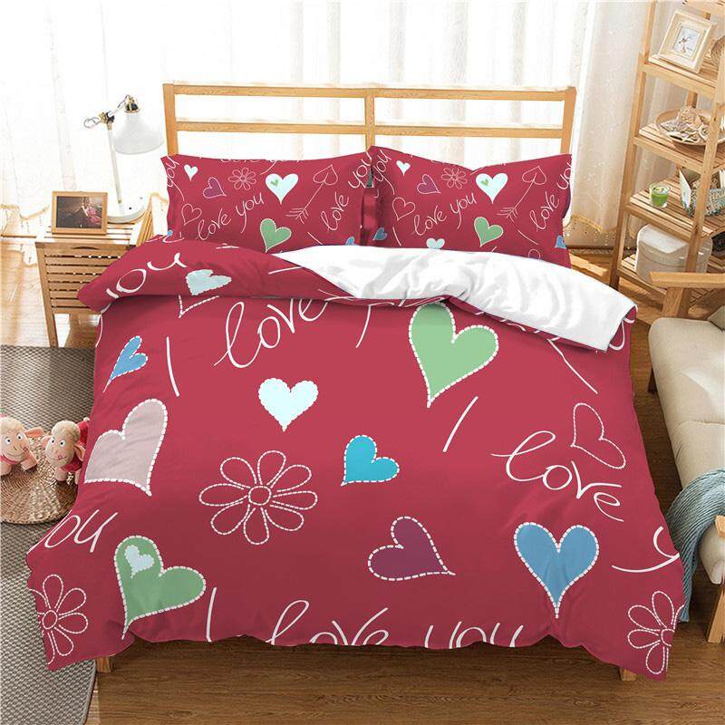 3D Love Heart Duvet Cover Microfiber Romantic Love Affection Theme Bedding Set King Full For Kids Teen Valentines Day Room Decor