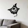 1pc Black Manta Ray Iron Wall Art, Tropical Palm Tree Ocean Scene, Modern Coastal Decor for Beach Bedroom Living Room, Travel Lover Gift, Easy Hang