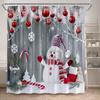 Winter Christmas Shower Curtains Town Street Snowman Snow Mountain Scenery New Year Xmas Home Bathroom Decor Bath Curtain Set