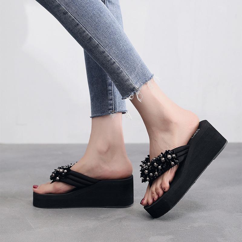 Șlapi de damă antiderapanți cu toc înclinat, sandale, papuci de casă pentru exterior, vacanță, malul mării, plajă