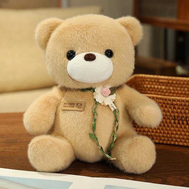 25cm Kawaii Colorful Bow Tie Bear Doll Plush Toy Stuffed Bear with Rose Animal Doll Birthday Gift Pillow for Girls Children