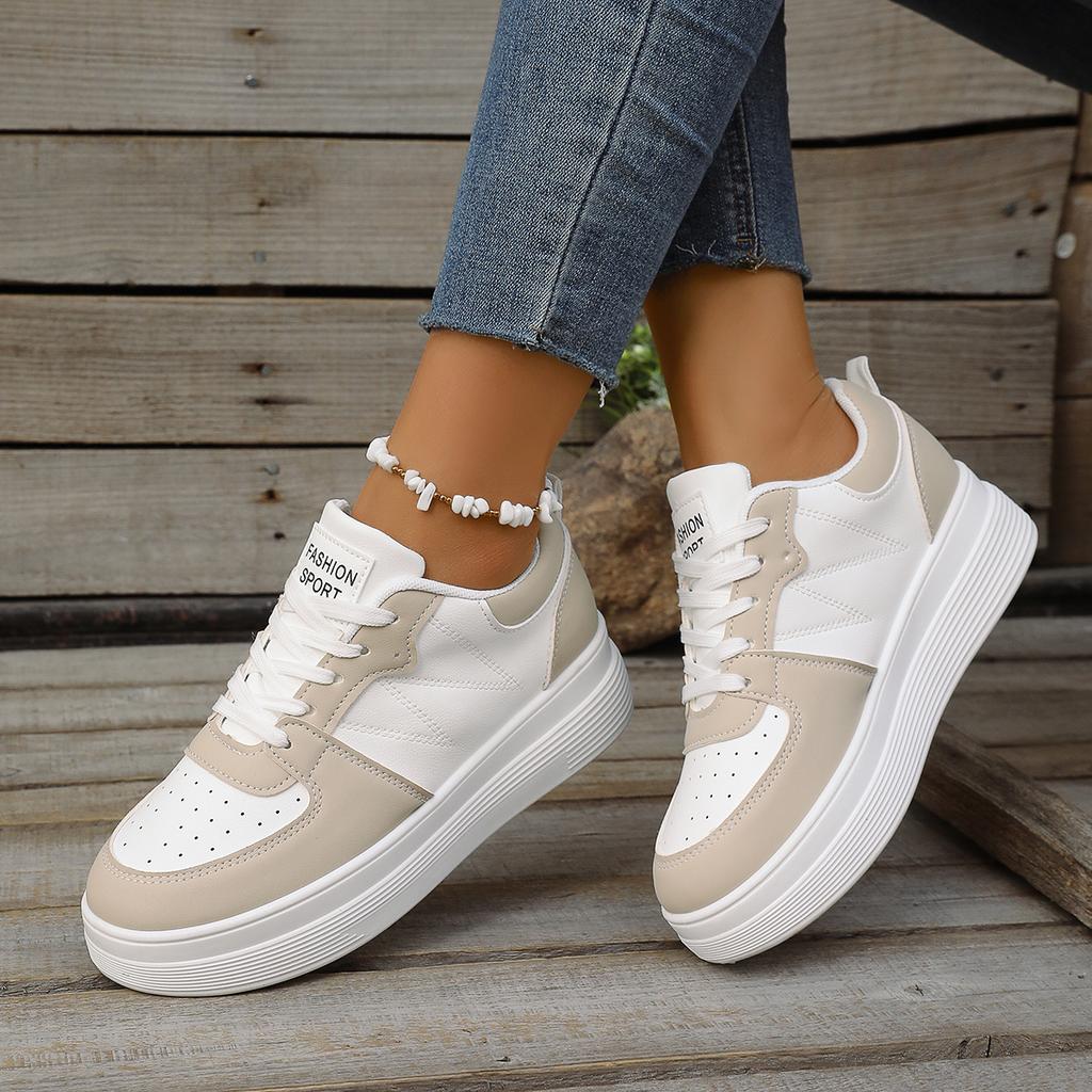 Mote Kvinners Sneakers Vår Ny Koreansk Versjon Tykksålede Sneakers Casual Høydeøkende Sportssko Kvinner Lav Topp Lær Sneakers